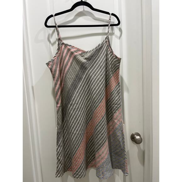 Flax 100% Linen Striped Tank Mini Dress Sz L - Picture 6 of 6